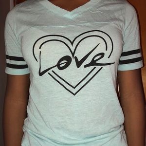 V neck mint green “love” shirt
